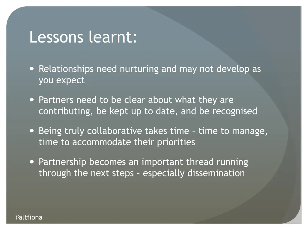 lessons learnt
