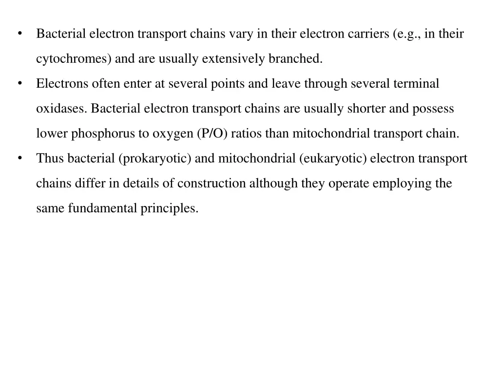 bacterial electron transport chains vary in their
