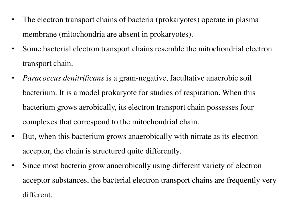 the electron transport chains of bacteria