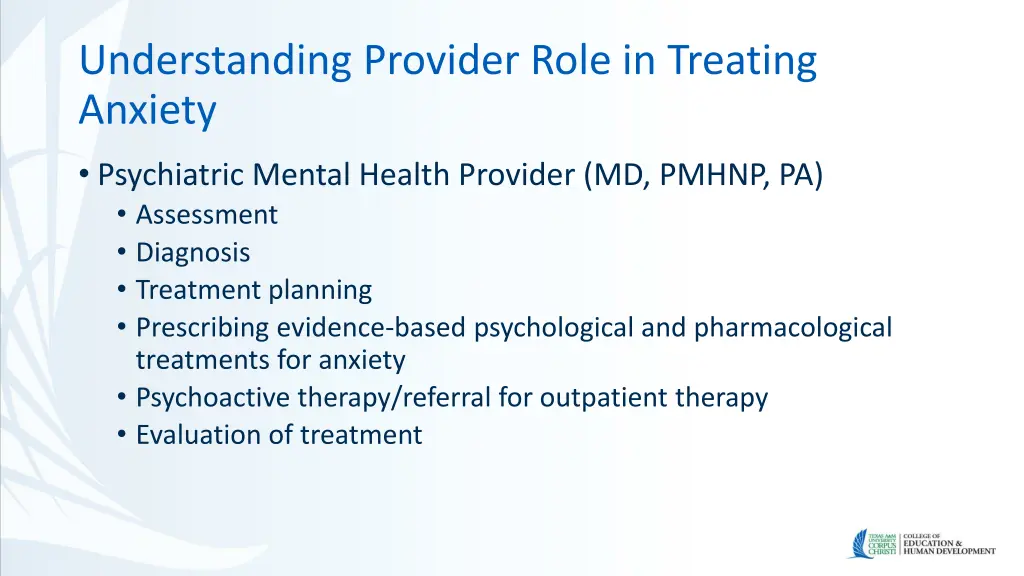 understanding provider role in treating anxiety