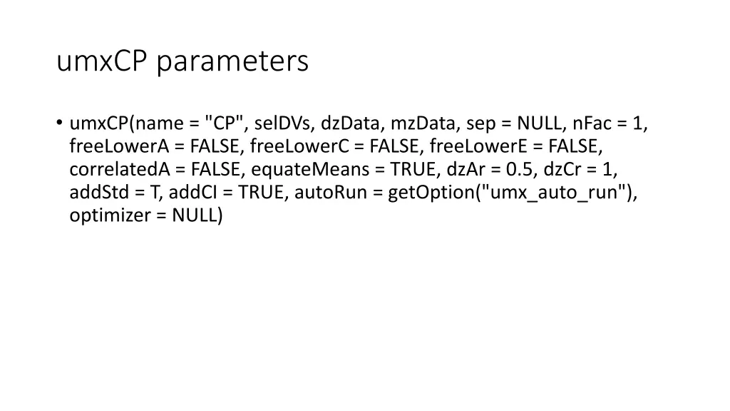 umxcp parameters