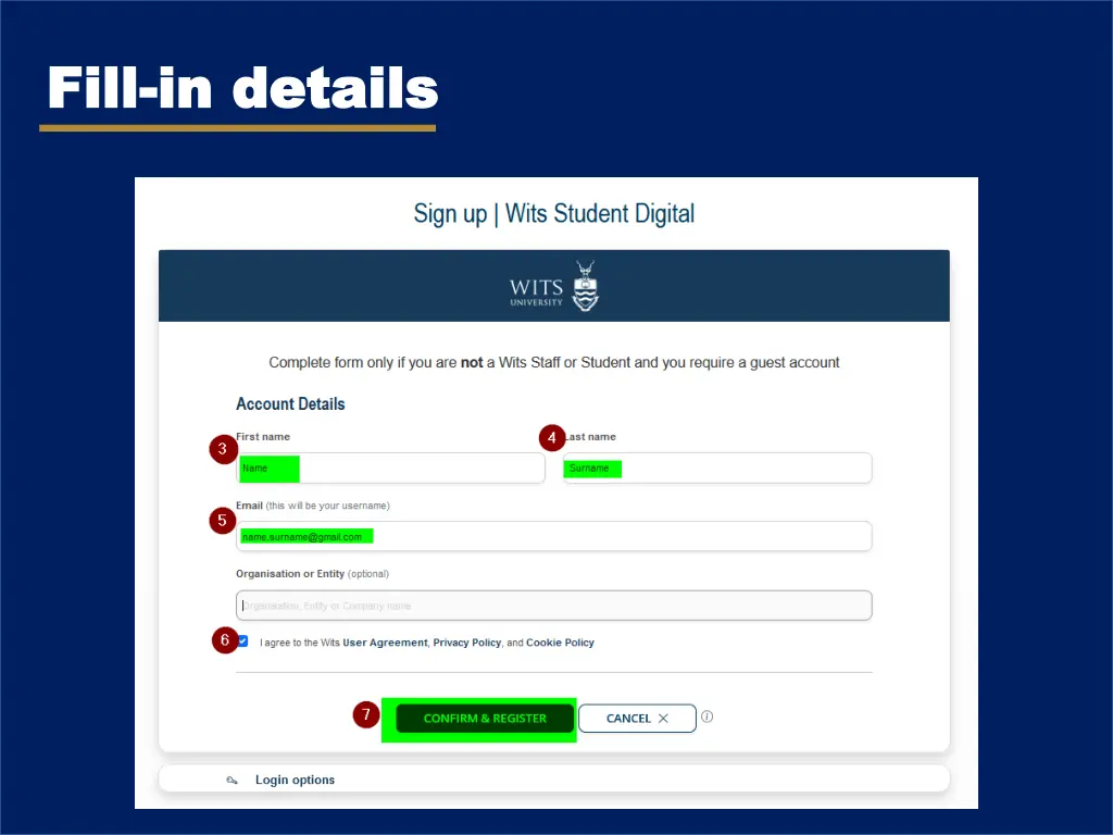 fill fill in details in details