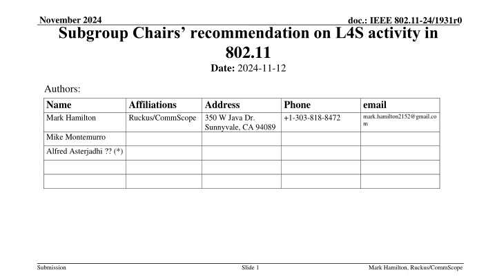 november 2024 subgroup chairs recommendation