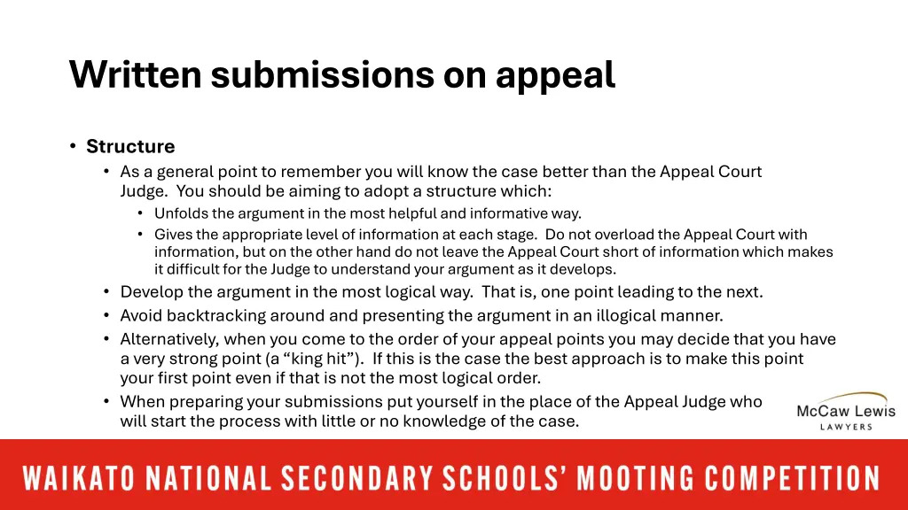written submissions on appeal