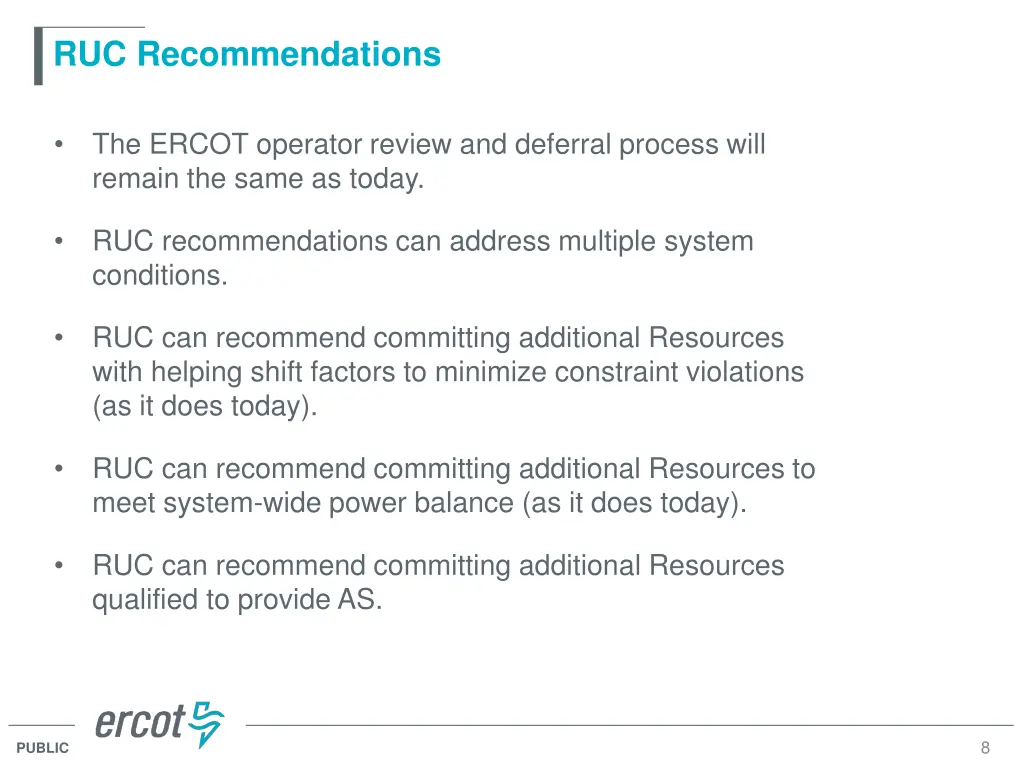 ruc recommendations
