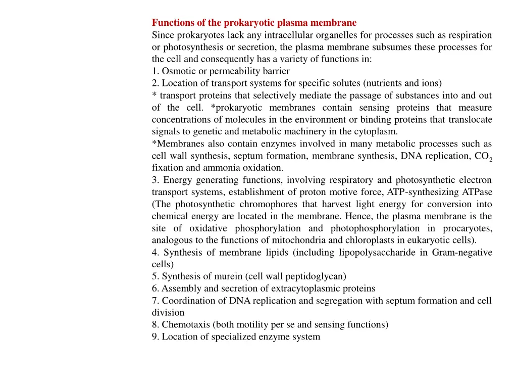 functions of the prokaryotic plasma membrane