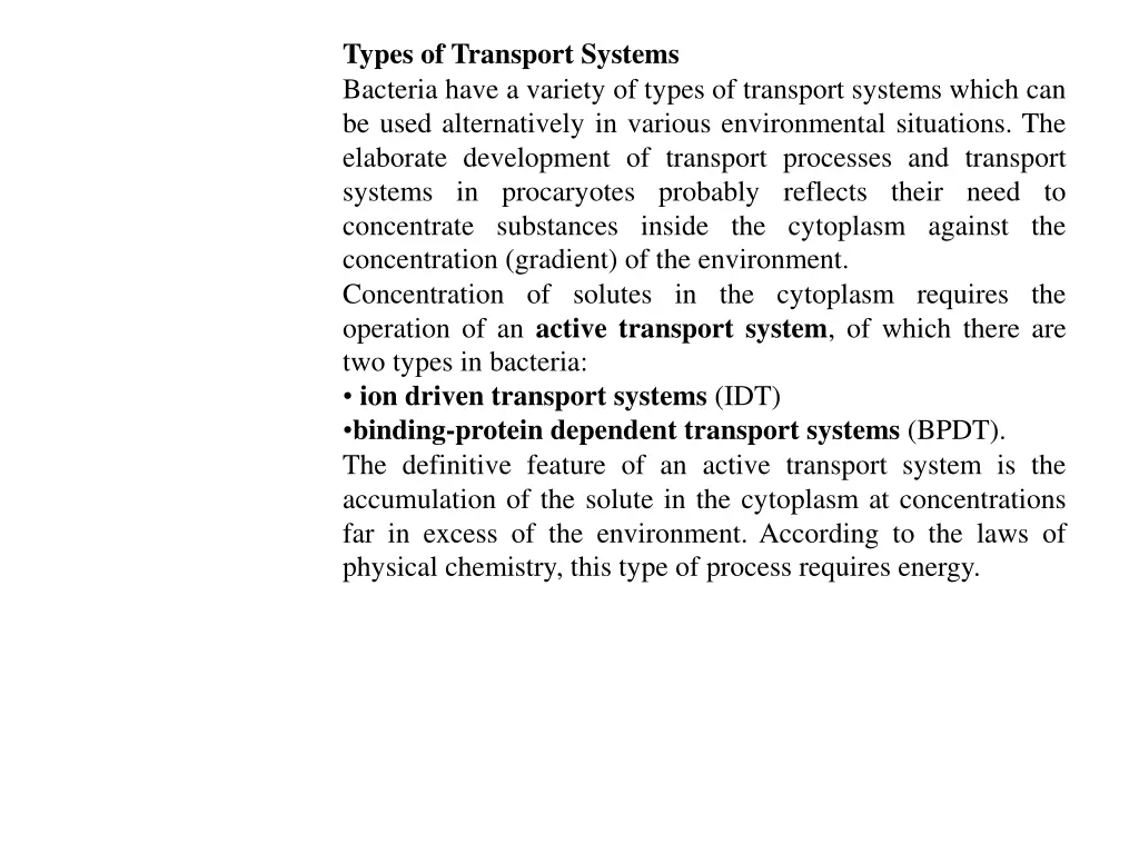 types of transport systems bacteria have