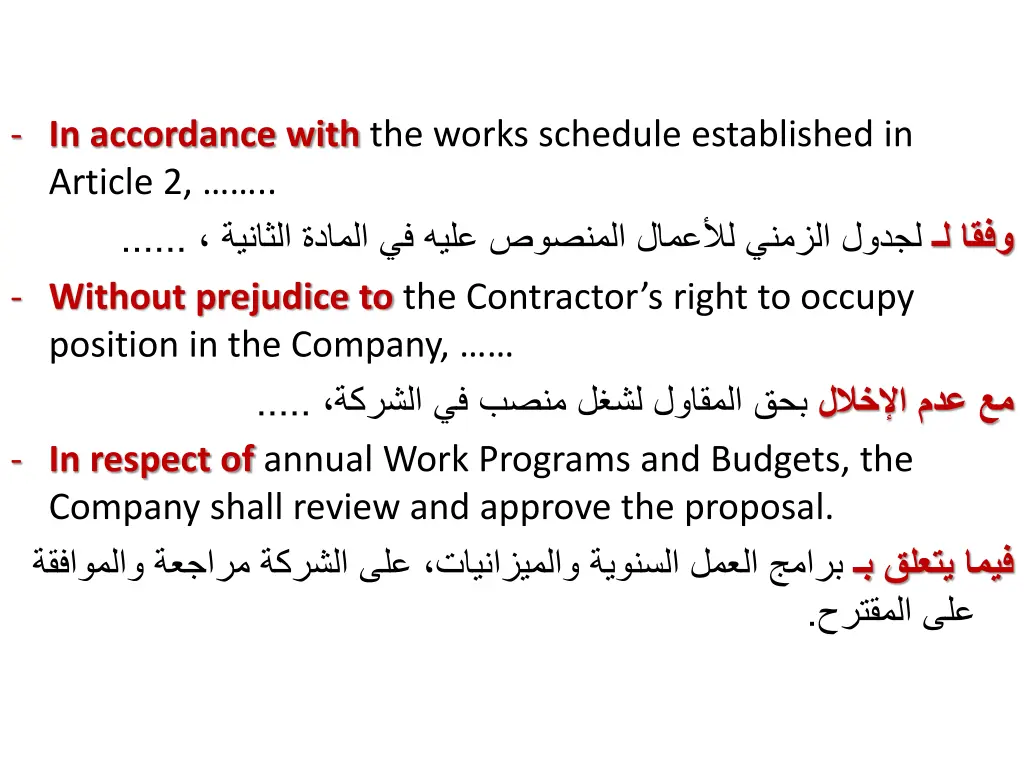 in accordance with the works schedule established