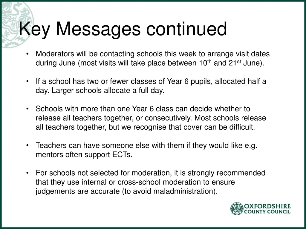 key messages continued