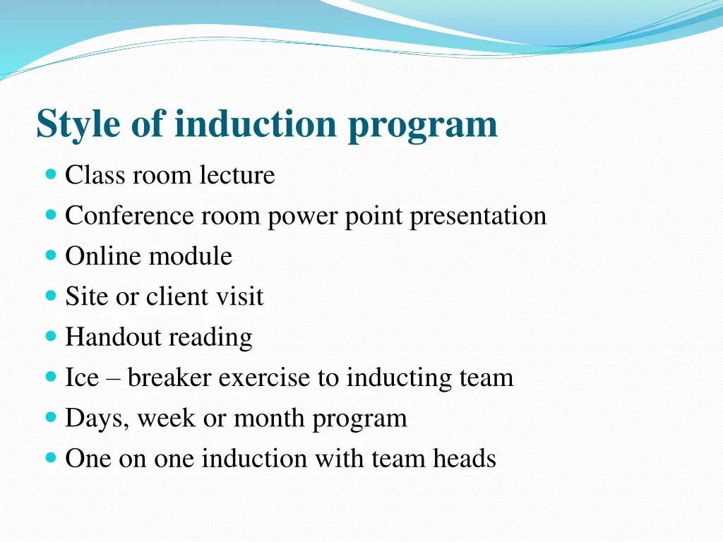 style of induction program class room lecture