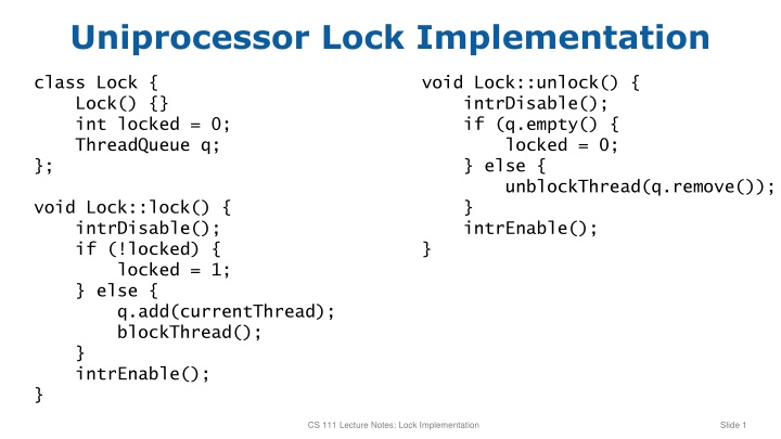 uniprocessor lock implementation