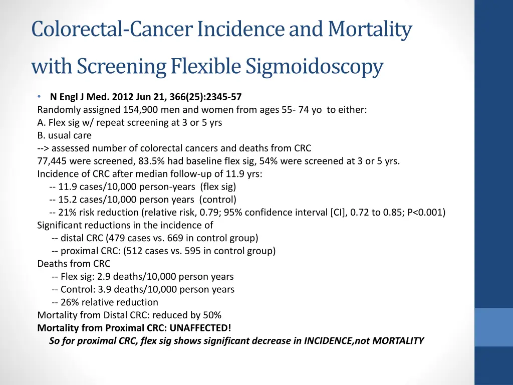 colorectal cancer incidence and mortality with