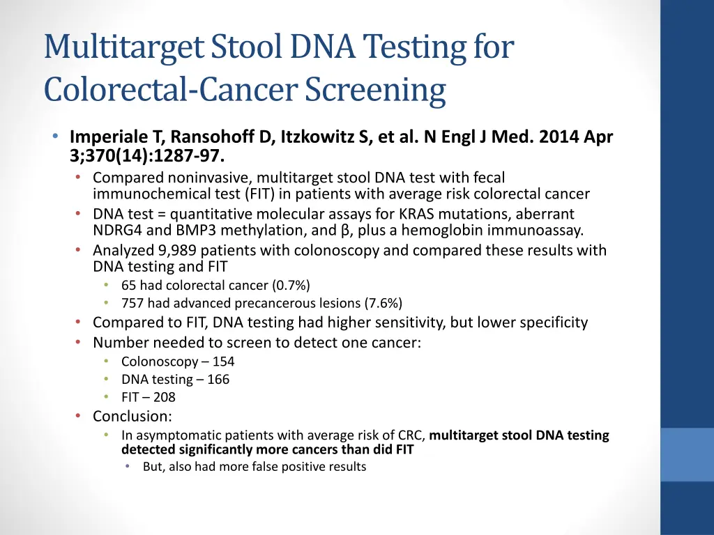 multitarget stool dna testing for colorectal