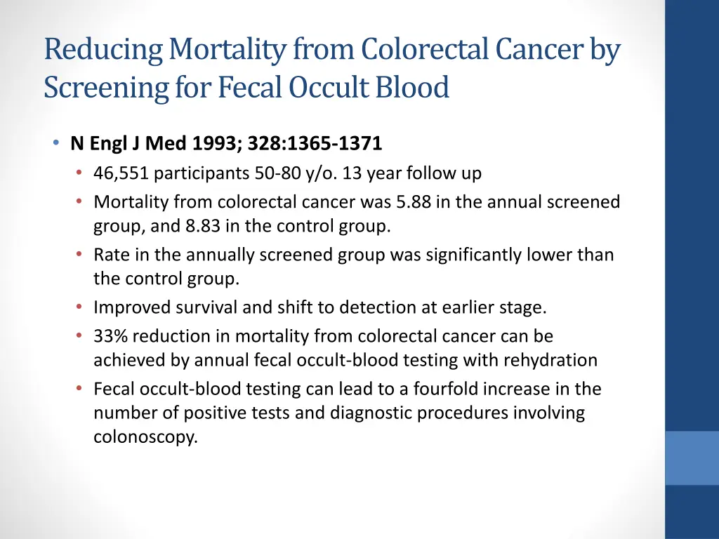 reducing mortality from colorectal cancer