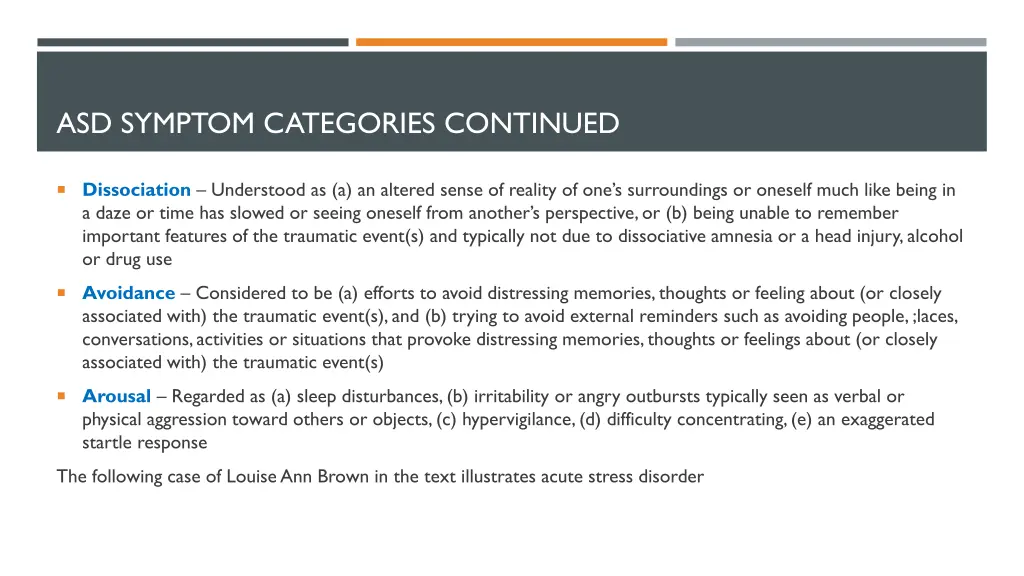 asd symptom categories continued
