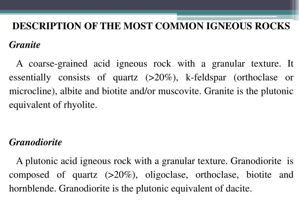 description of the most common igneous rocks