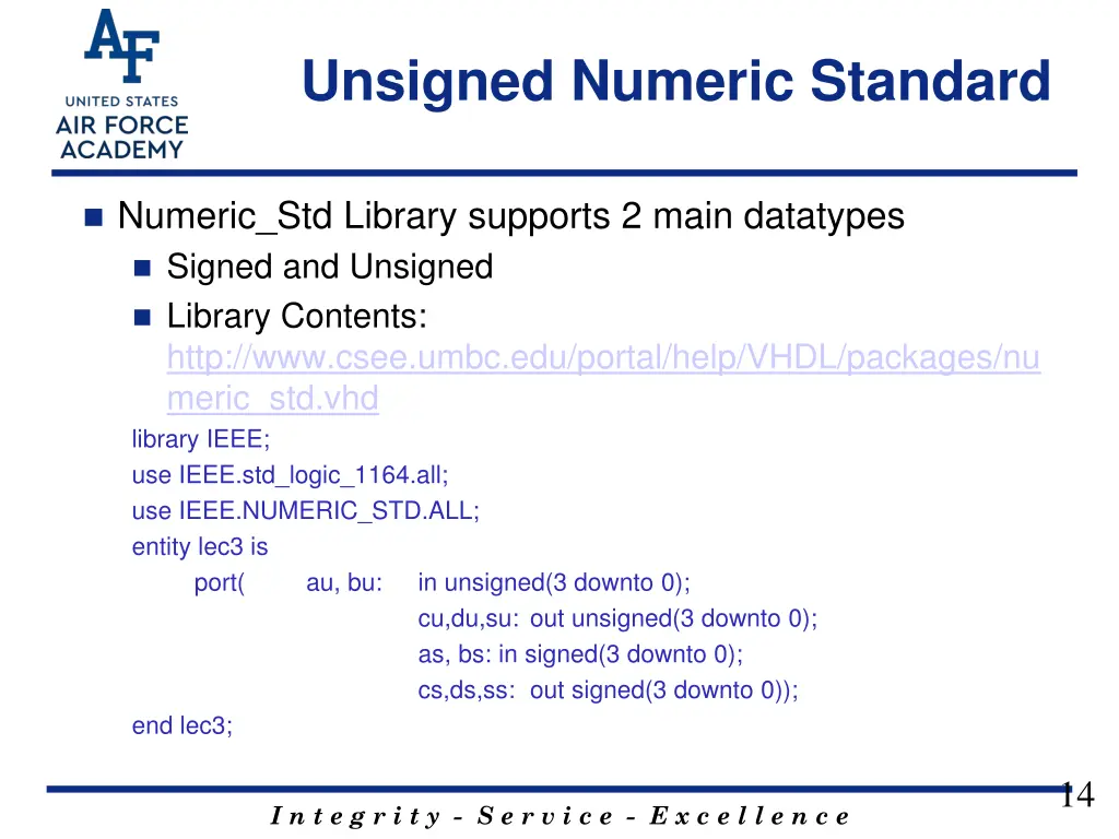 unsigned numeric standard 2