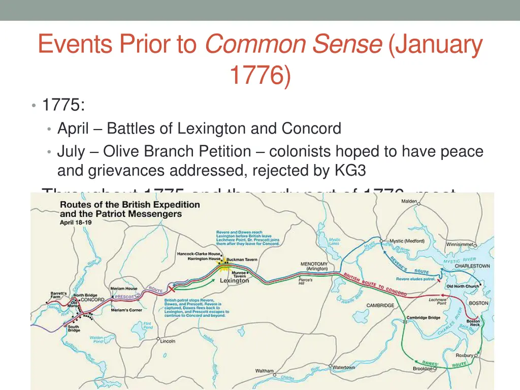 events prior to common sense january 1776 1775