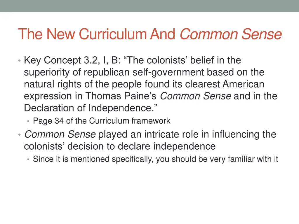 the new curriculum and common sense