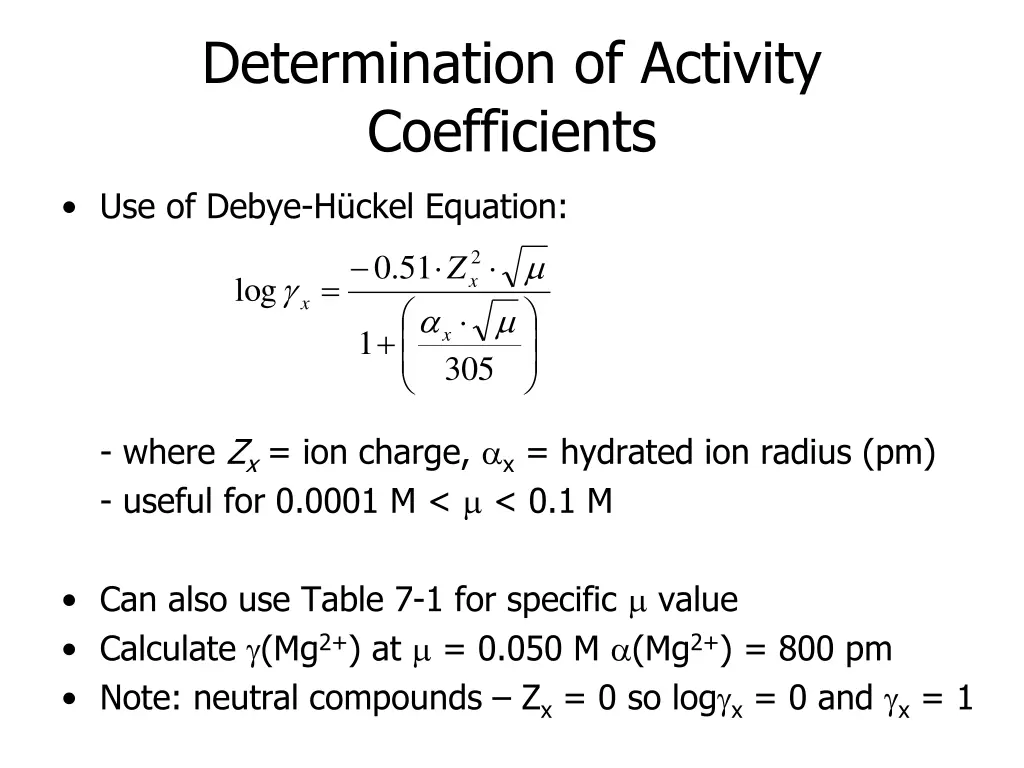 determination of activity coefficients