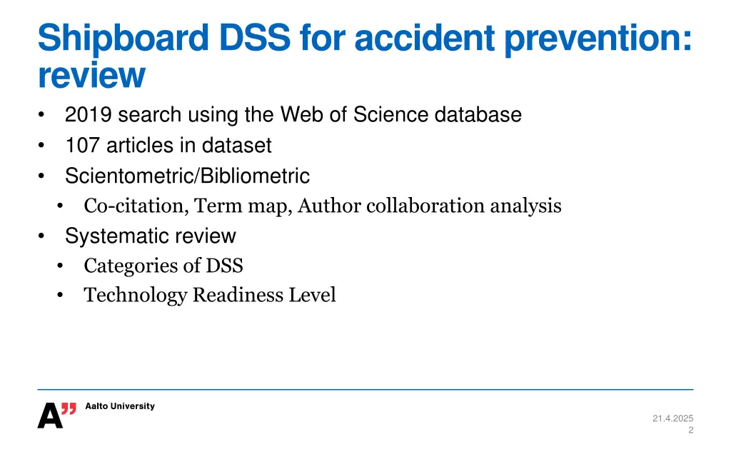 shipboard dss for accident prevention review 2019