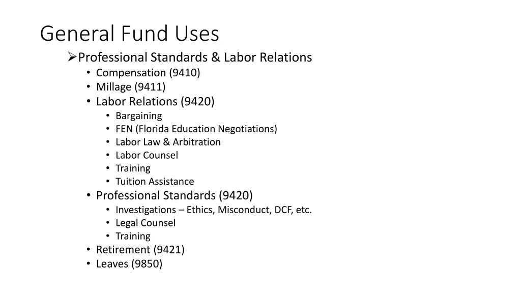 general fund uses professional standards labor