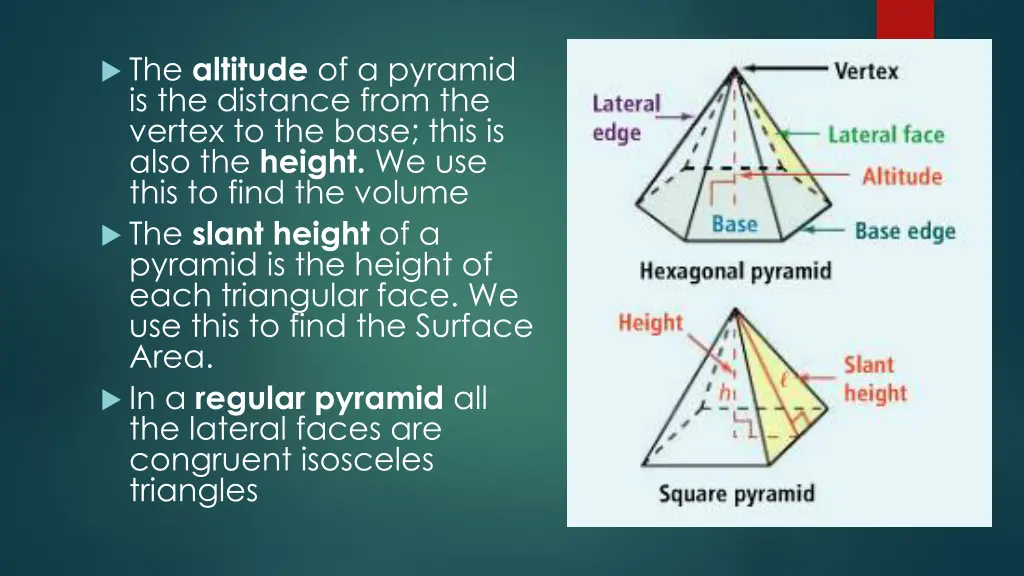 the altitude of a pyramid is the distance from