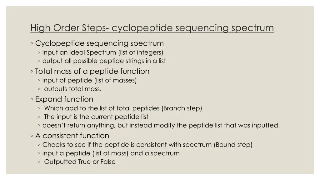 high order steps cyclopeptide sequencing spectrum