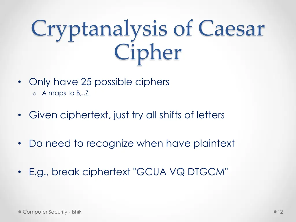 cryptanalysis of caesar cipher