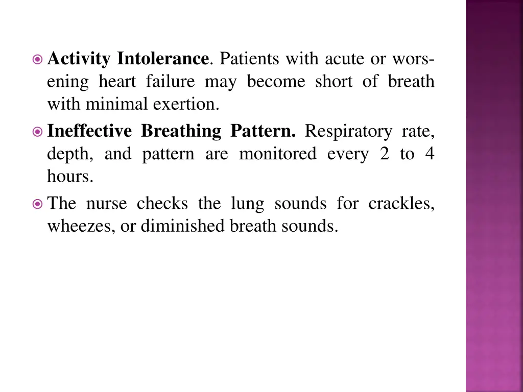 activity intolerance patients with acute or wors