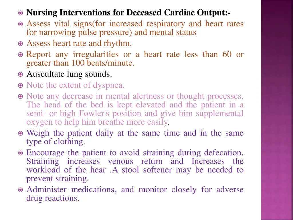 nursing interventions for deceased cardiac output