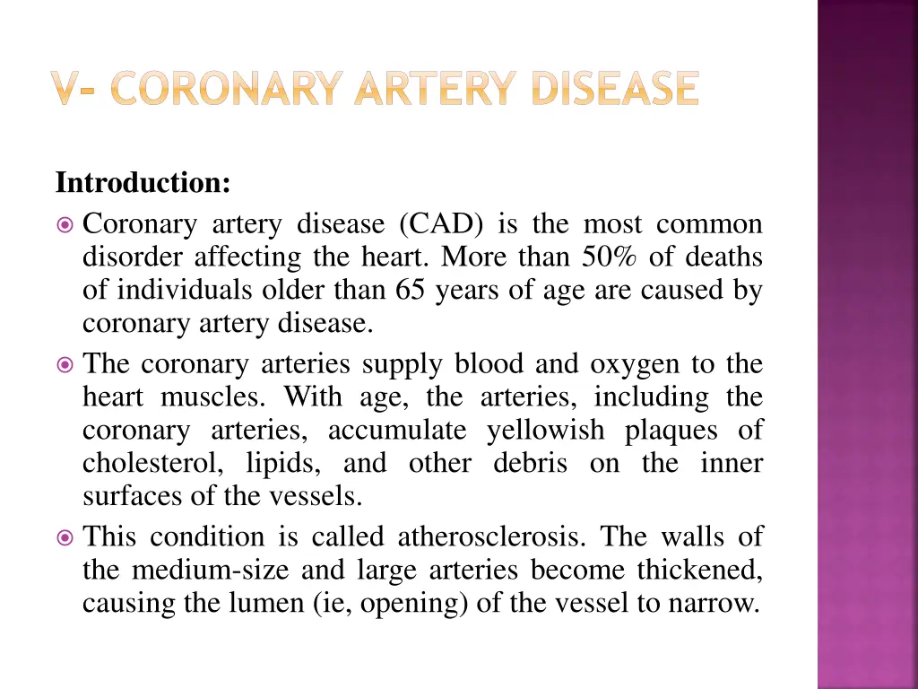 v coronary artery disease