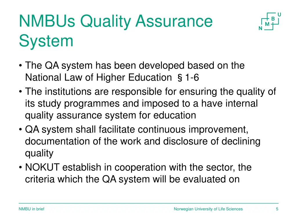 nmbus quality assurance system