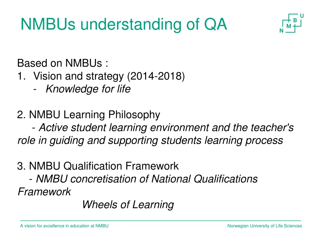nmbus understanding of qa