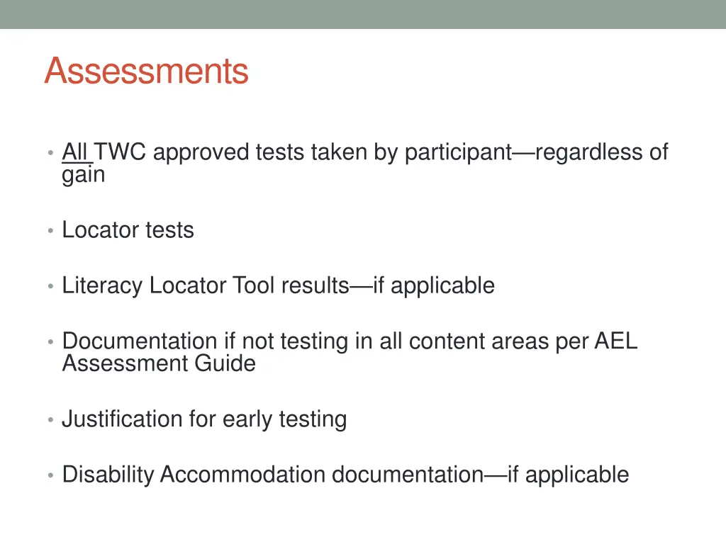 assessments