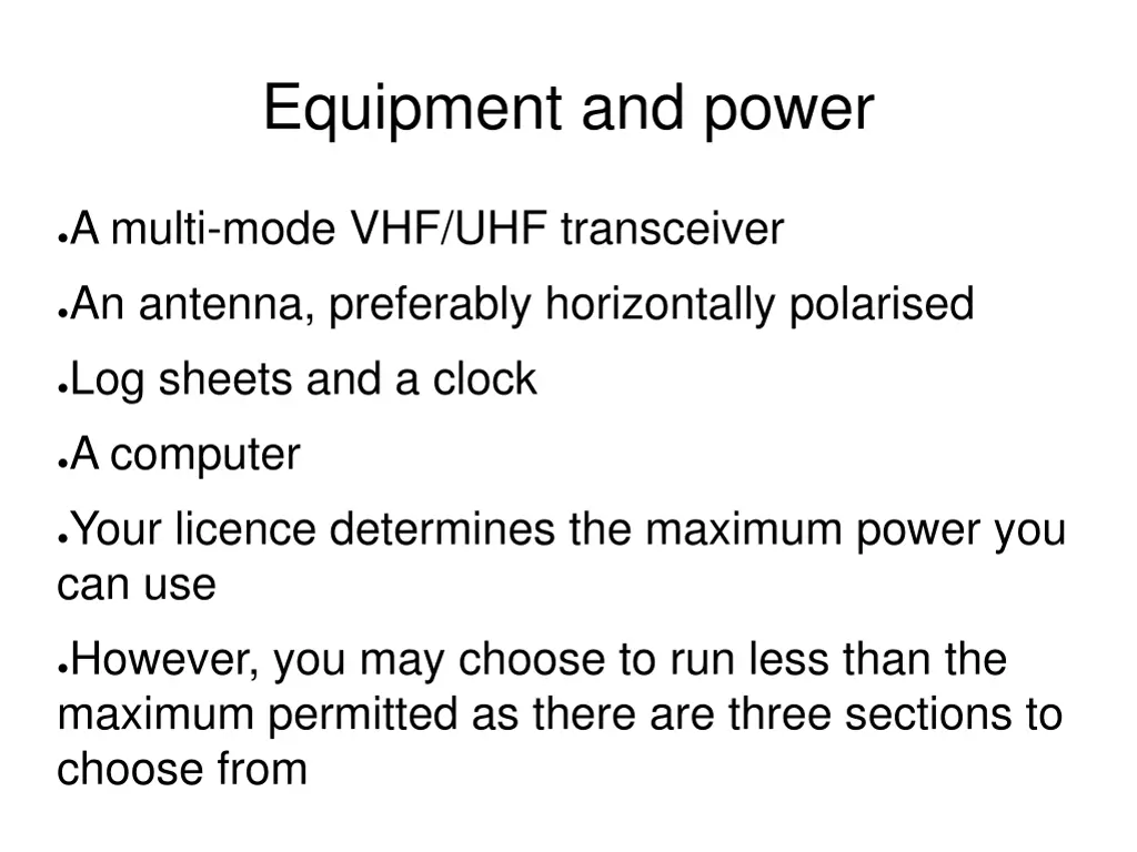 equipment and power