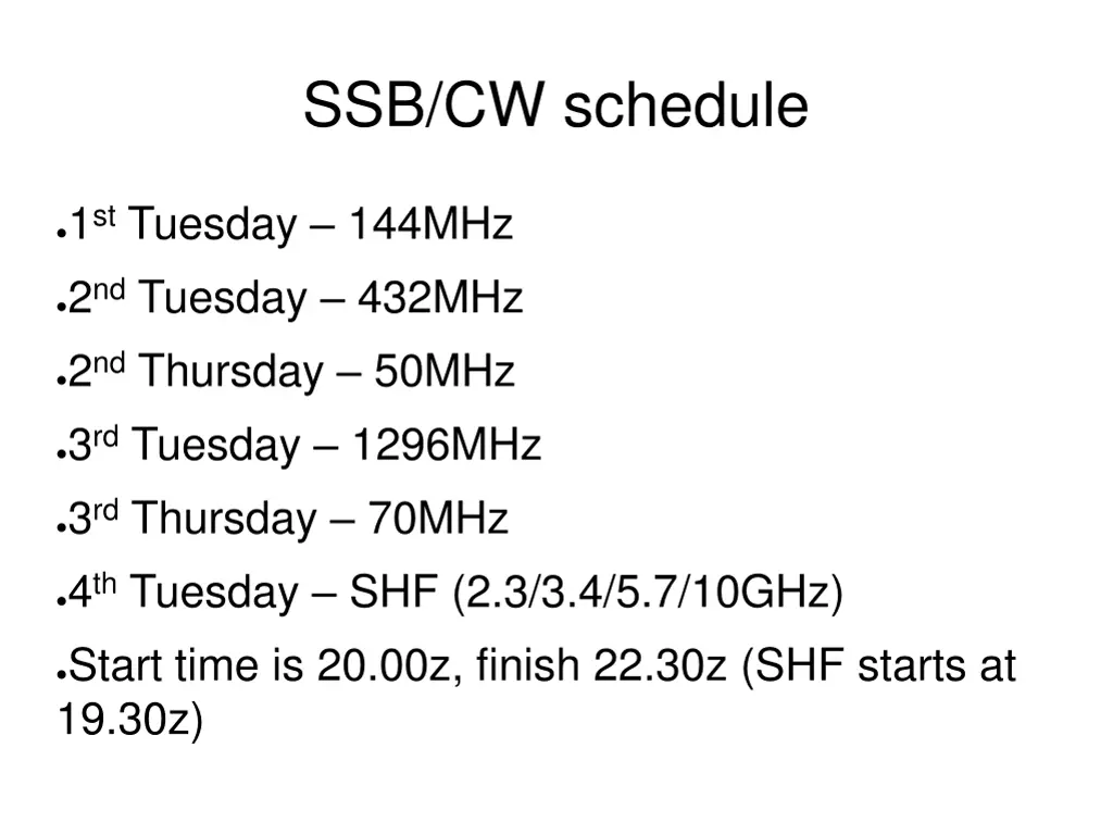 ssb cw schedule