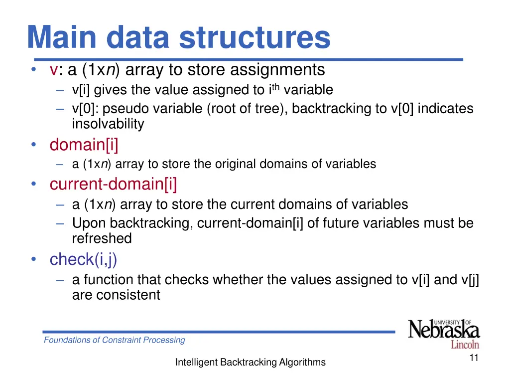 main data structures v a 1x n array to store