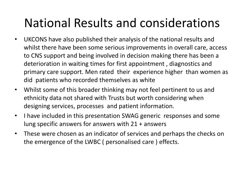 national results and considerations