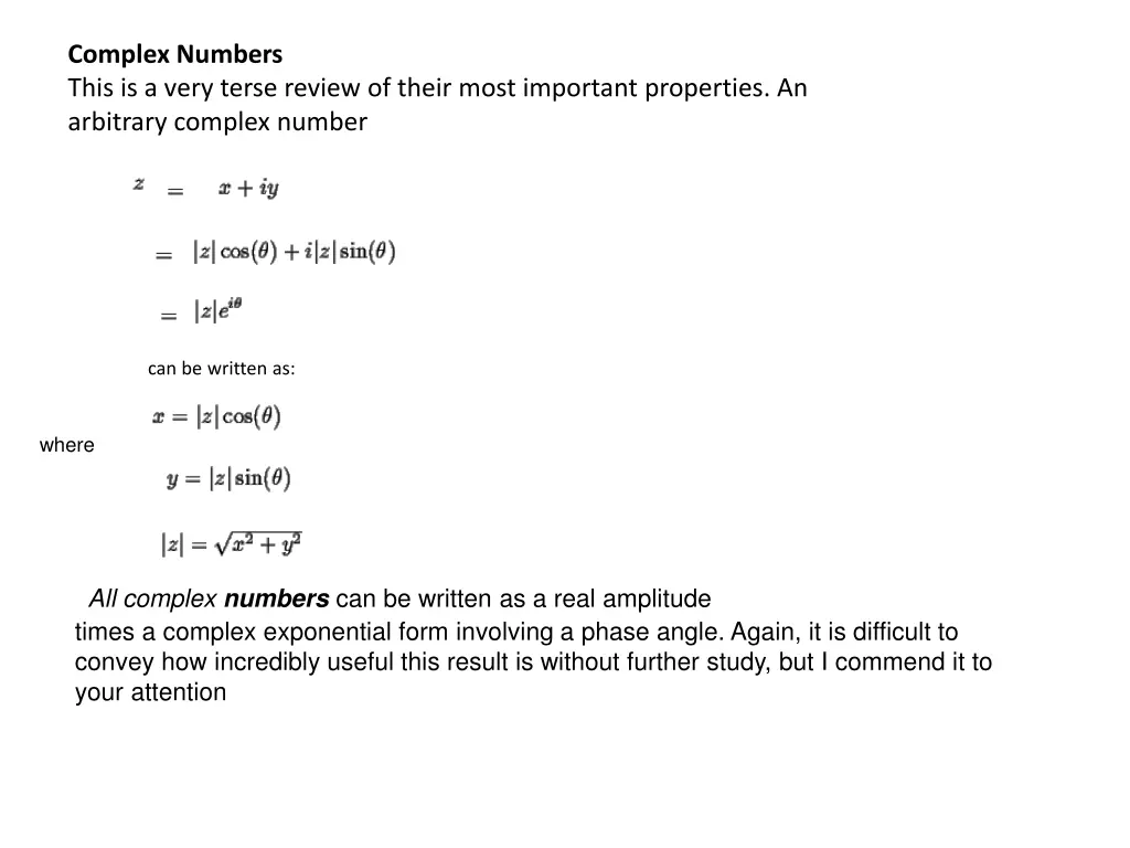 complex numbers this is a very terse review