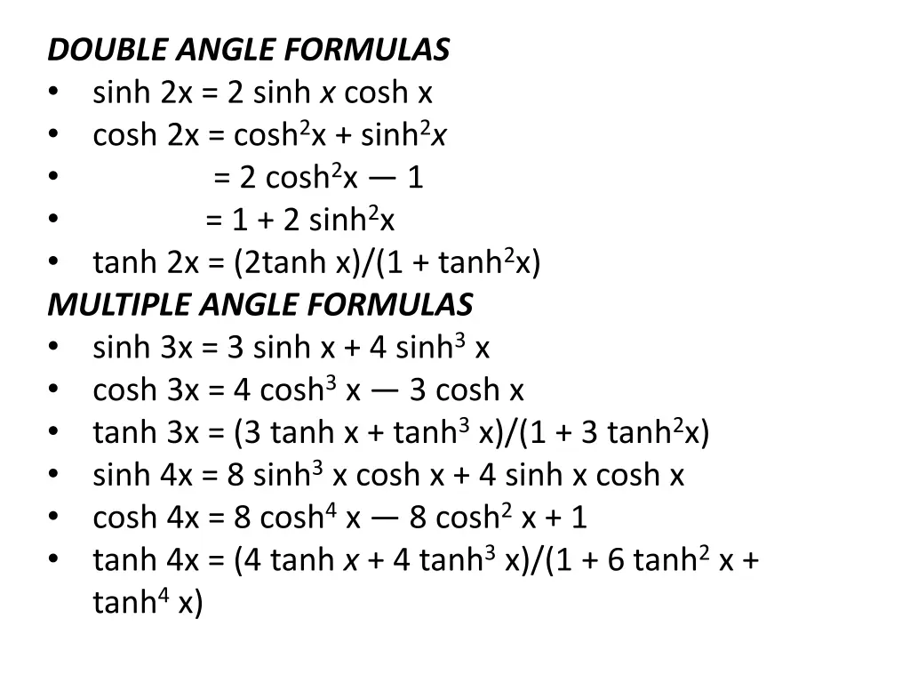 double angle formulas sinh 2x 2 sinh x cosh