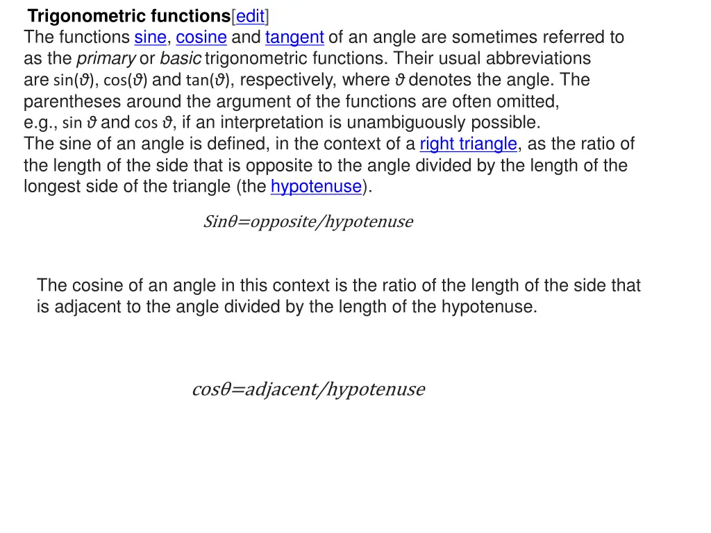 trigonometric functions edit the functions sine