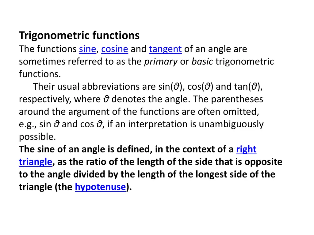 trigonometric functions the functions sine cosine
