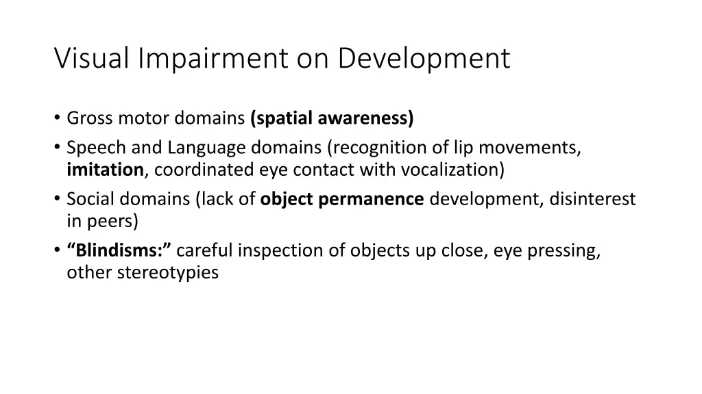 visual impairment on development