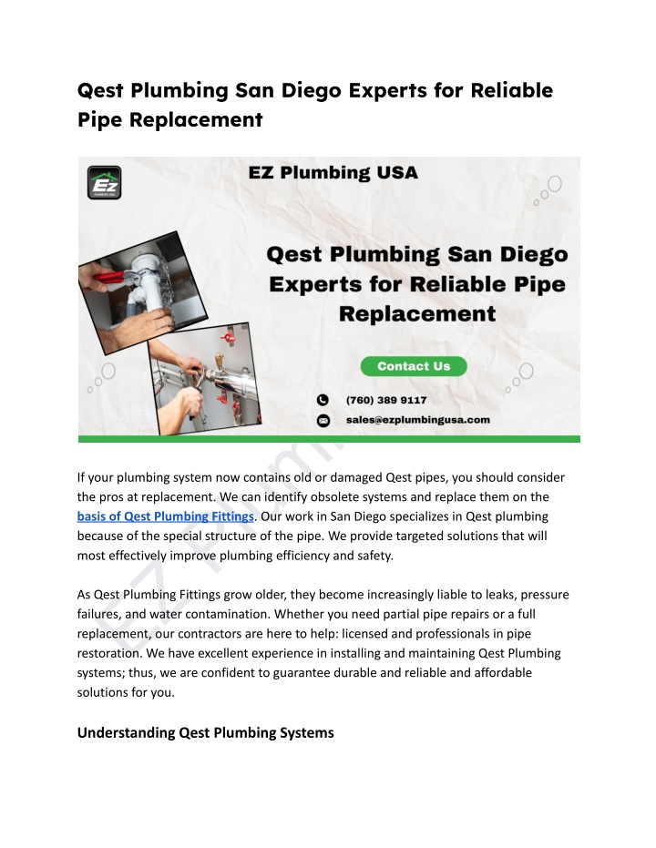 qest plumbing san diego experts for reliable pipe