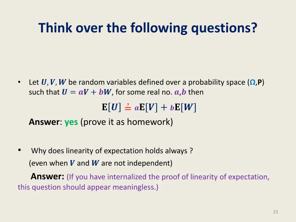 think over the following questions