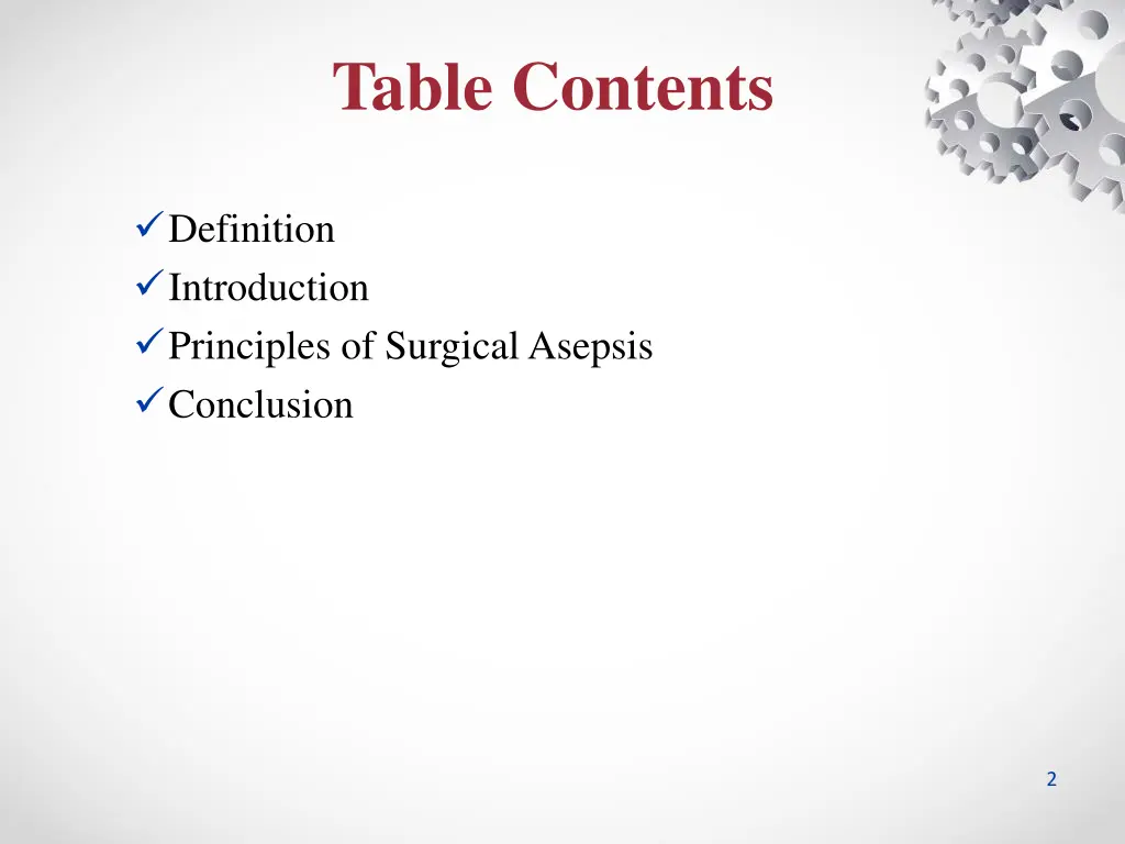 table contents