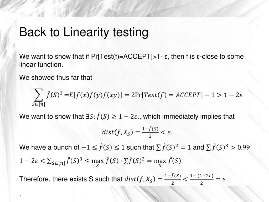back to linearity testing 2