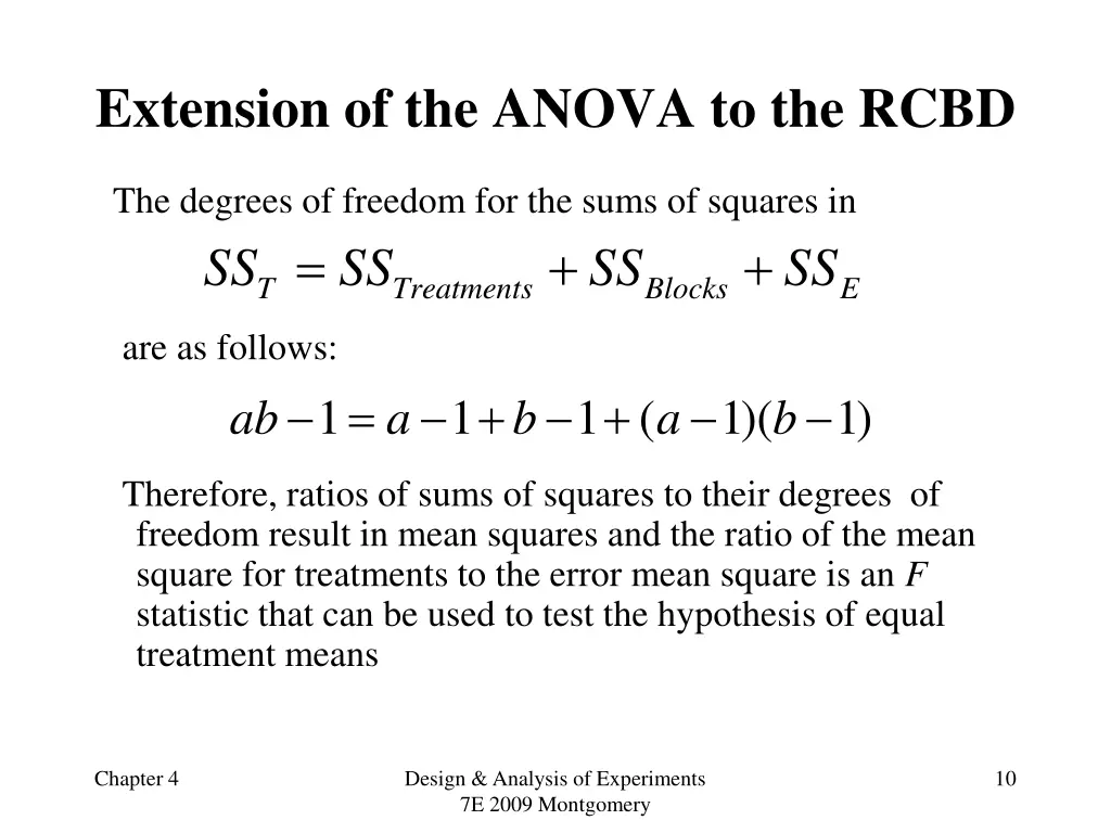 extension of the anova to the rcbd 2