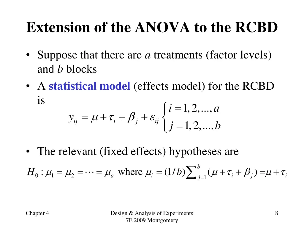 extension of the anova to the rcbd
